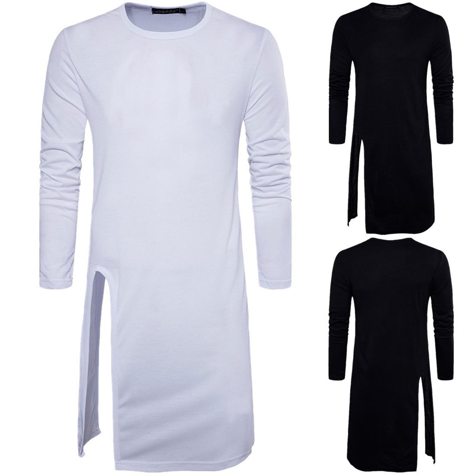 

Мужская облегающая модная однотонная футболка с длинными рукавами и боковым разрезом