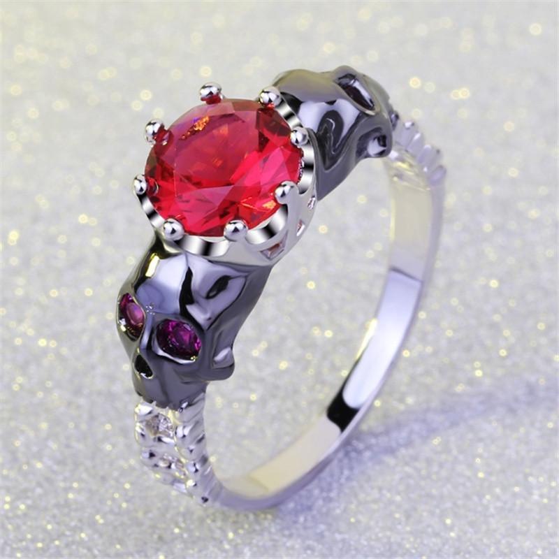 Fashion Retro Color Separation The Skull Head Inlaid Colorful Zircon Platinum Ring