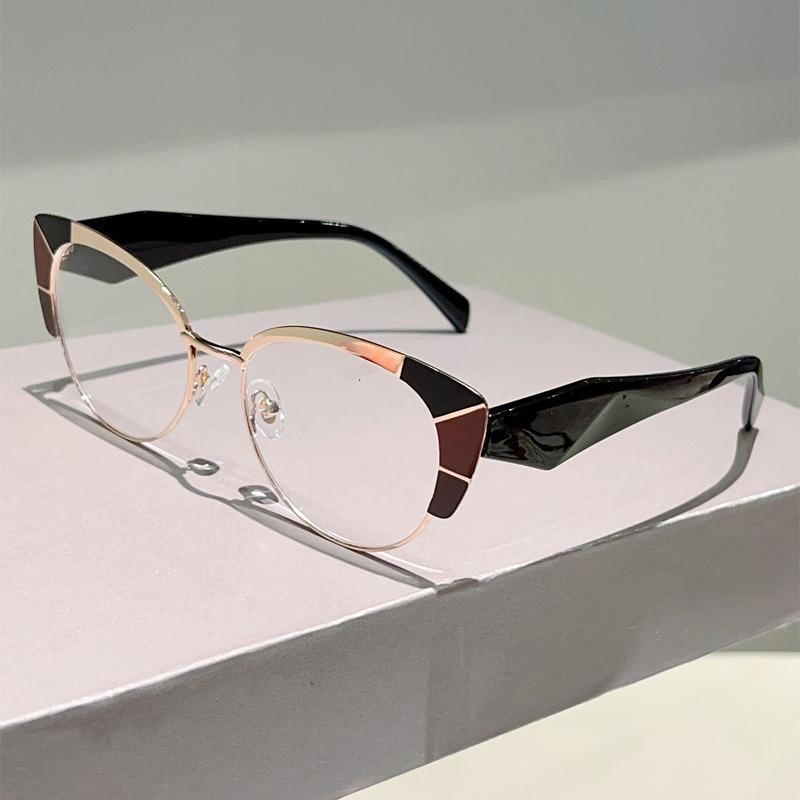 Europe and America Cat Eye Frame Anti-Blue Light Glasses Men Women Fashion Piece Together Color High Definition Eyeglasses