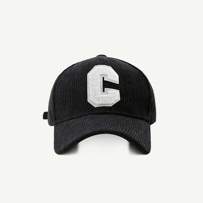 Corduroy Baseball Cap Ladirs Fashion C Letter Snapback Hat Adjustable Casual Hip Hop Cap For Men Outdoor Fishing Jogging