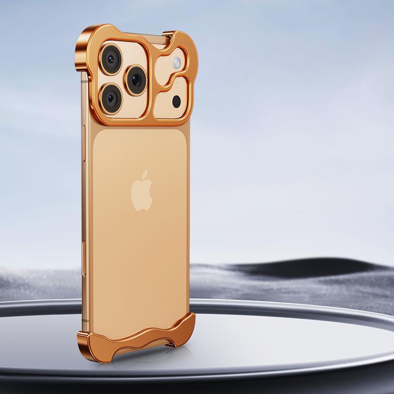 Irregular Metal Bumper Phone Case For IPhone 17 16 15 14 13 12 Pro Max Plus Lens Film Protection Bare Aluminum Shockproof Cover