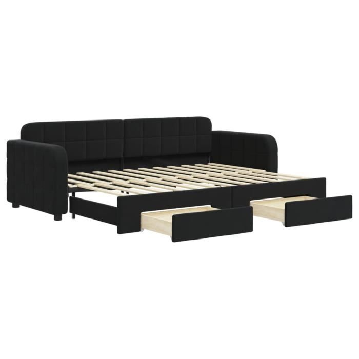 VidaXL Lit de jour avec gigogne et tiroirs noir 80x200 cm velours 3196974
