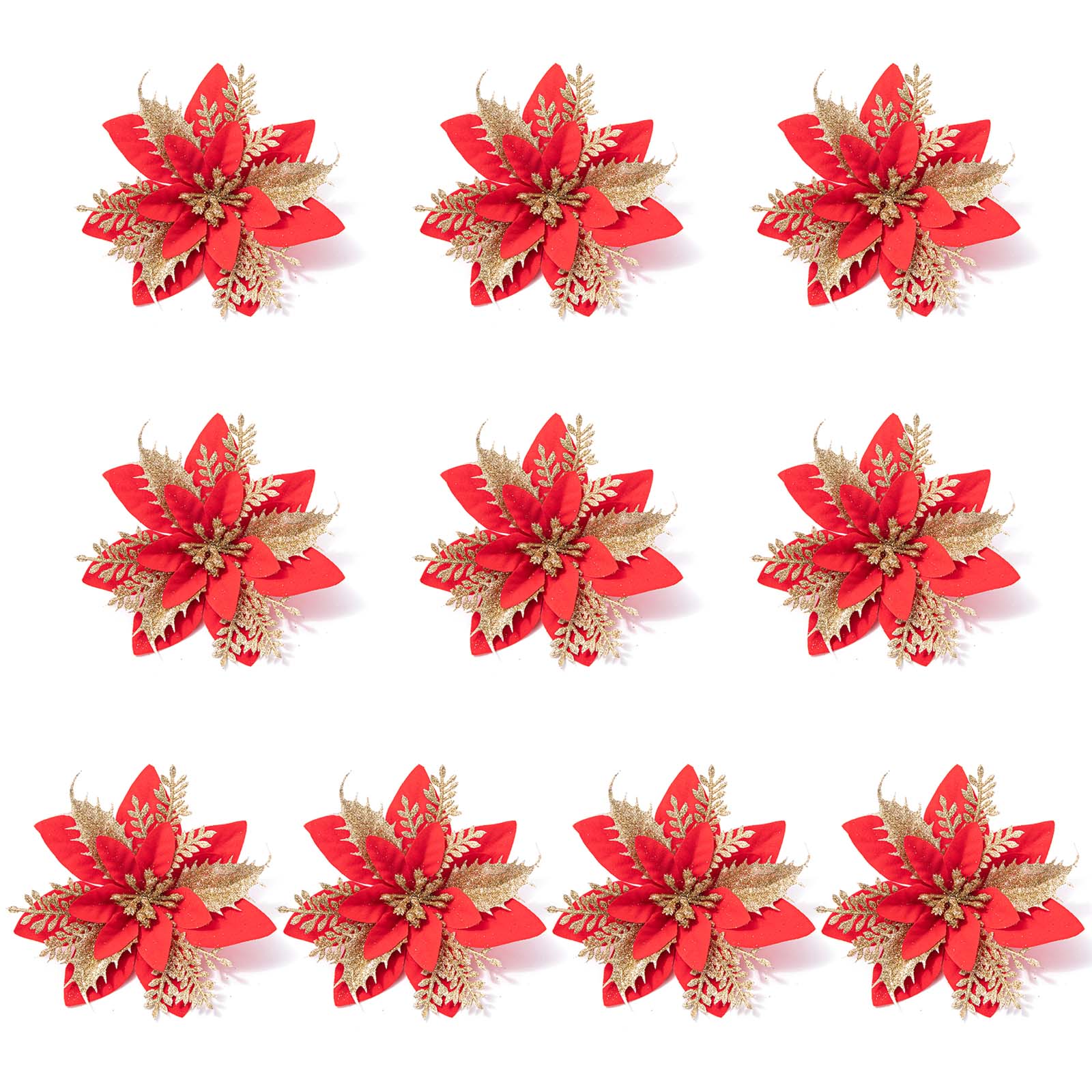 

10 шт. 14 см Блестящие Искусственные Пуансеттии Рождественские Цветы Украшения для Рождественской Елки Рождественские Украшения для Дома Новый Год 1