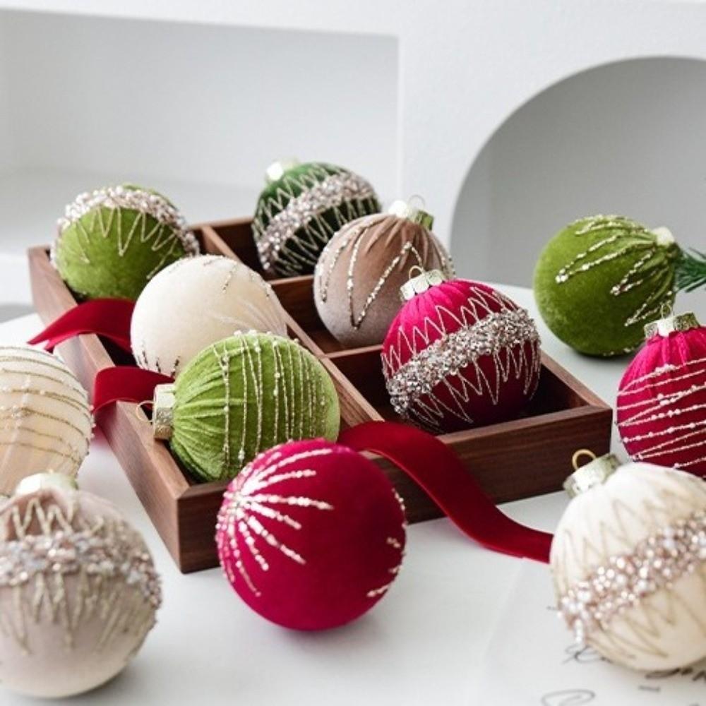 4pcs 8CM Velvet Christmas Balls Shatterproof Flocking Christmas Gifts Ball Reusable Glitter Xmas Tree Hanging Pendants