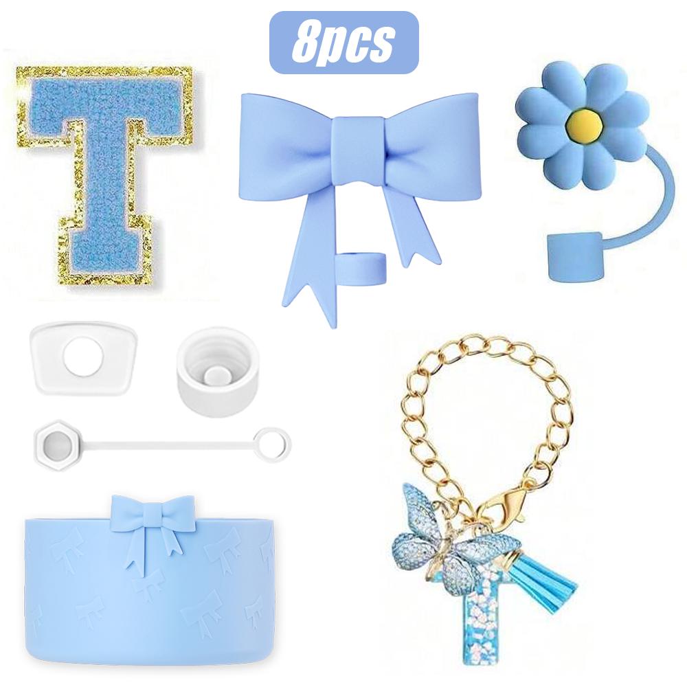 8PCS Cup Accessories Set for Stanley Cup 30oz 40oz, A-Z Initials Decorations, Including Silicone Straw Cover Cap