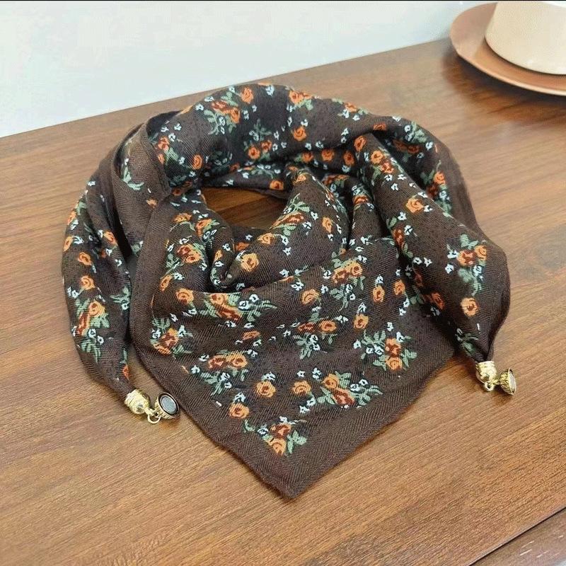 Autumn/Winter Silk Cotton Scarf with Magnetic Buckle - Versatile, High-end Neck Warmer