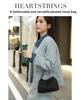 Women's Genuine Leather Cloud Pleated Shoulder Bag with Golden Ball Detail