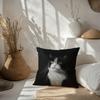 Cute Cat Pillowcase, High-Definition Black & White Kitty Design for Pet Lovers, Soft Cotton Cushion Cover with Adorable Style