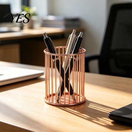 Elegante Porta-Canetas para Escritório Suporte de Metal, Organizador de Mesa Nórdico para Pincéis de Maquiagem, Copo Galvanizado Anti-Ferrugem Cesta de Armazenamento Multifuncional