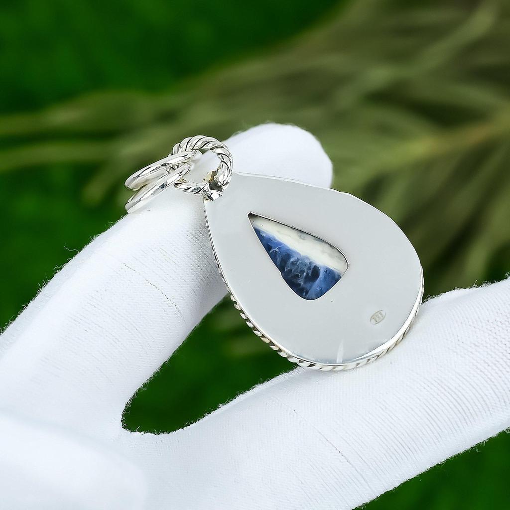 Natürlicher Sodalith Edelstein Anhänger Handgefertigt 925 Sterling Silber Indischer Schmuck