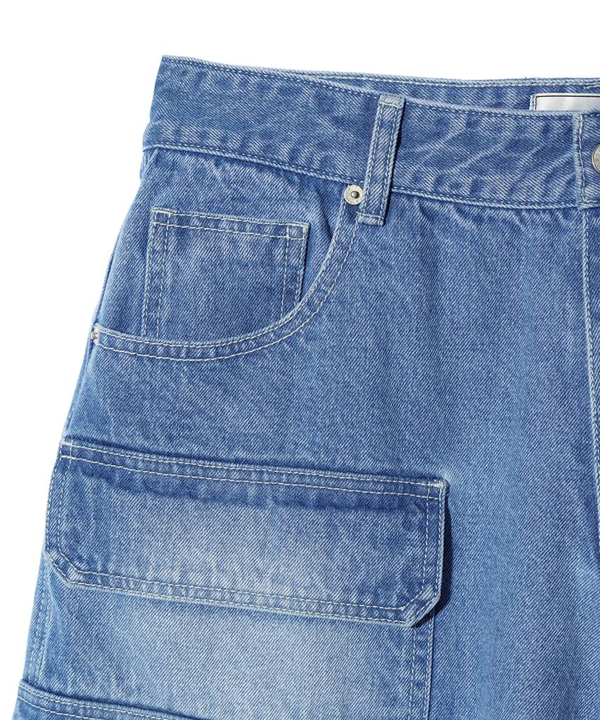 CRITIC Big Cargo Denim Bermuda Pants Light Indigo
