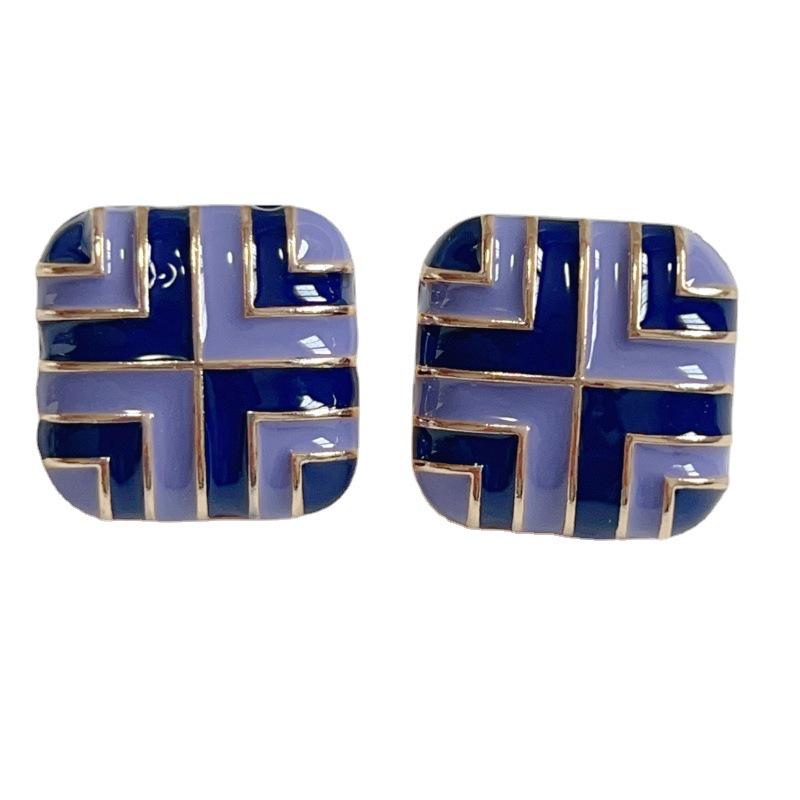 Retro Hong Kong Stil Quadratische Emaille 925 Silber Ohrstecker in Trendfarben