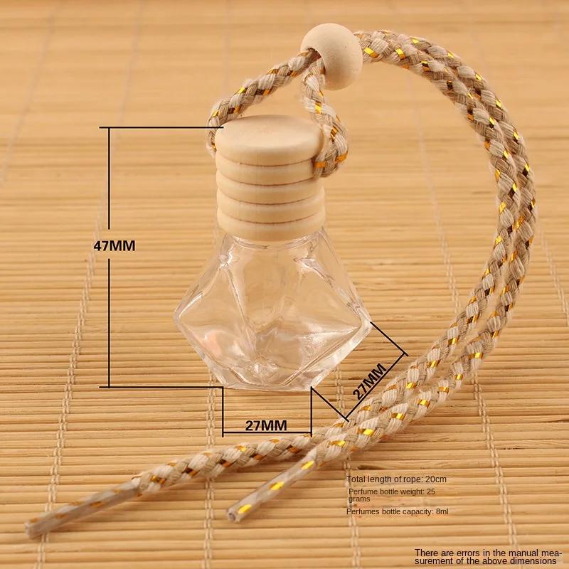 Auto Interior Perfume Empty Bottle - Small Clear Glass Pendant Container with Wooden Cap & Decorative Braided Rope