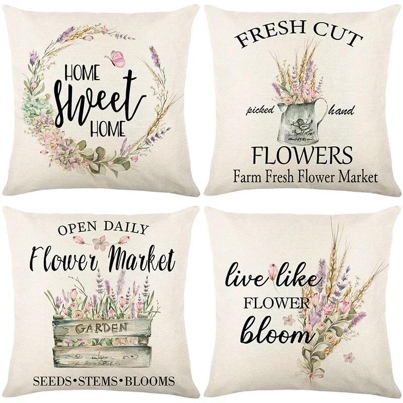 45*45Cm Zonnebloem Kussensloop Printserie Taillekussensloop Kussenhoes Wasbaar Bankbenodigdheden Kussenhoes Home Decor
