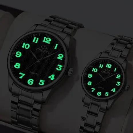 CHENXI 010 Partneruhr Sport Wasserdicht Leuchtende Quarzuhren Herren Edelstahl Großes Zifferblatt Armbanduhren Damen Armband