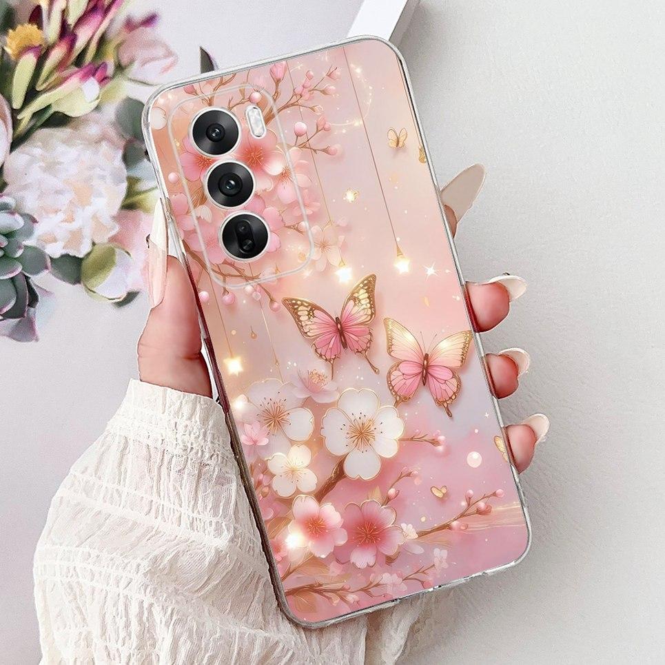 For Cover Oppo Reno12 Pro CPH2629 / Reno 12 5G CPH2625 Phone Case Colorful Flower Butterfly Lxuru Women Fashion Soft Siliocne