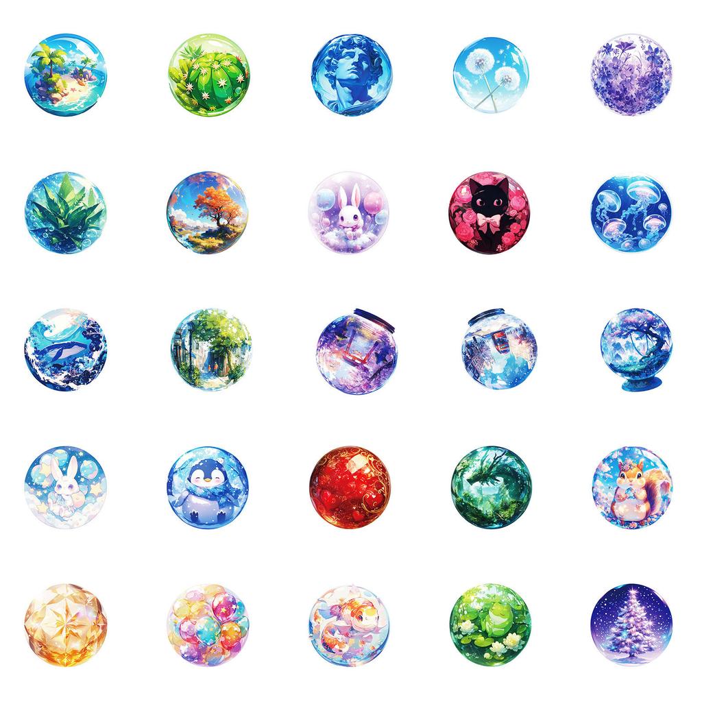 New 50 Cute Magic Crystal Ball Small Animal Graffiti Stickers Children's Reward Decorative Stickers