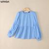 VONDA Damen Lässig Rundhals Puff Langarm Einfarbig Locker Bluse
