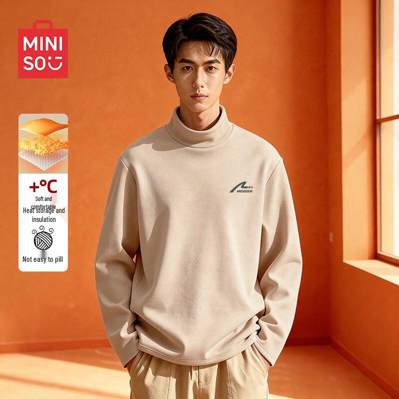 MINISO Men s Thermal Fleece-Lined Mock Neck Long Sleeve Tee M