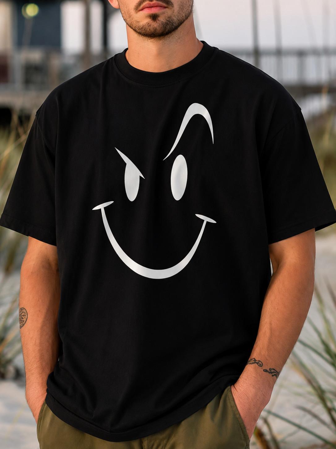 Smiley Face Graphic T Shirt Retro Happy Face Aesthetic Tee Unisex Gift L