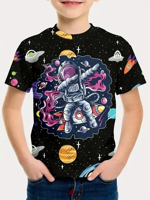 2024 Summer Boys T Shirts Cartoon Universe Astronaut Planets Children's Clothing Fashion T Shirts Baby Boys Tops Tees Clothes