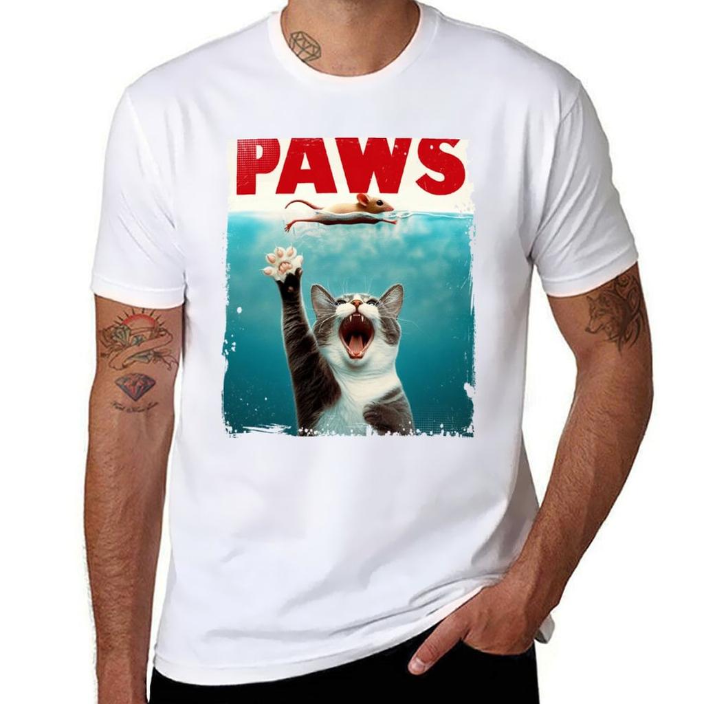 Jaws Paws Funny Cat Catching A Mouse Tshirt Light Athletic Short Sleeve Tee Shirt Tshirt