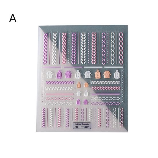 Embossed Nails Art Stickers Creative 5D Engraved Woolen Yarn Pattern Manicure Decals Exquisite DIY Nail Design