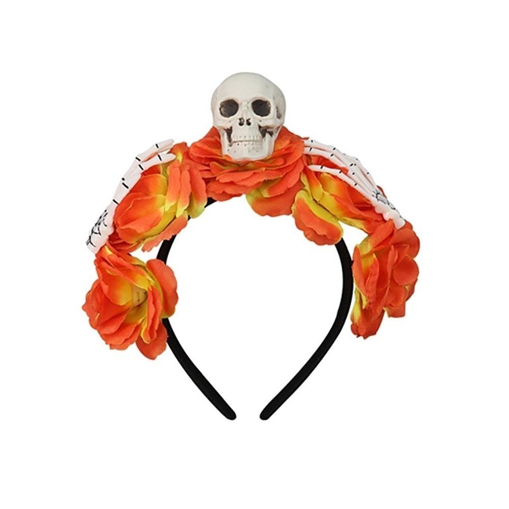 Halloween Decor Skull Head Headband Simulation Flower Gothic Flower Hairband  Photography Props