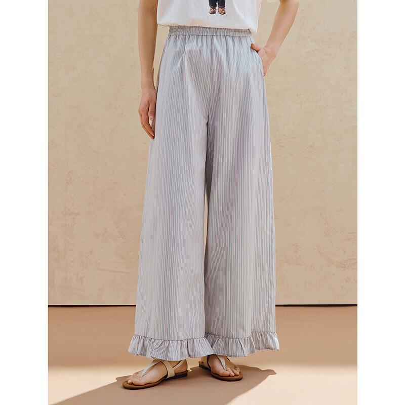 INMAN Women's Striped Lyocell Cotton Wide-Leg Pants