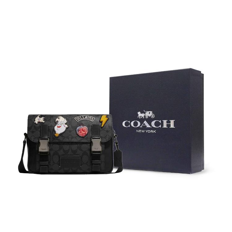 New COACH Disney, Collaboration Track With Cow Leather Shoulder Bag, Crossbody Bag Large Size Women's Black CC037-QBPHT