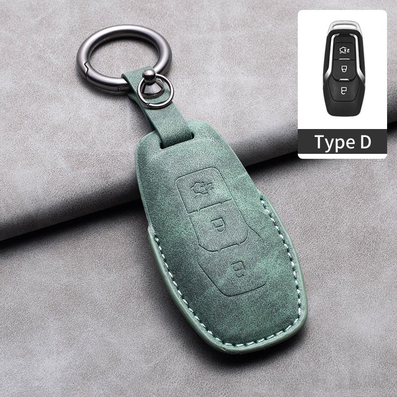 Läder Bilnyckelfodral Skydd För Ford Fusion Mustang Explorer F150 F250 F350 Ranger Mondeo Fjärrnyckelskal Hållare Fob Tillbehör