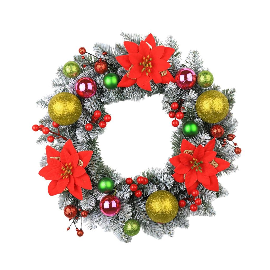 Christmas Wreath for Front Door Garland with Balls and Flowers Round Winter Wreath Xmas Decor for Office Home