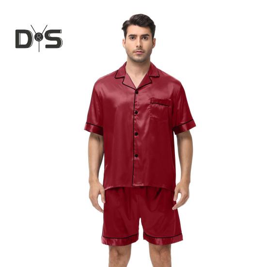 2 Teile/satz Männer Pyjamas Set Revers Kurzarm Einreiher Tops Elastische Taille Shorts Set Einfarbig Satin Nachtwäsche