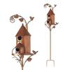 Casa de pájaros de metal para exteriores con poste Decoración de jardín Estaca para casa de pájaros para decoración de patio exterior