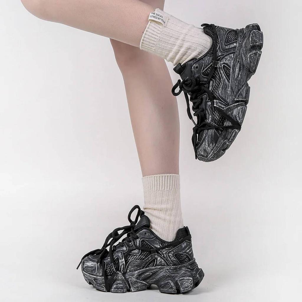 Dámské ležérní tenisky sportovní obuv distressed špinavý styl unisex platformové zvedací tenisky ležérní móda párové robustní tenisky