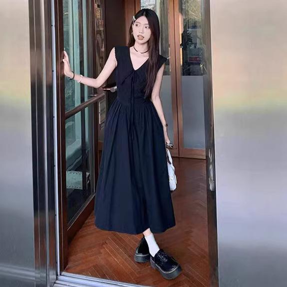 French temperament black sleeveless dress women's summer new high-end small chic beautiful skirt