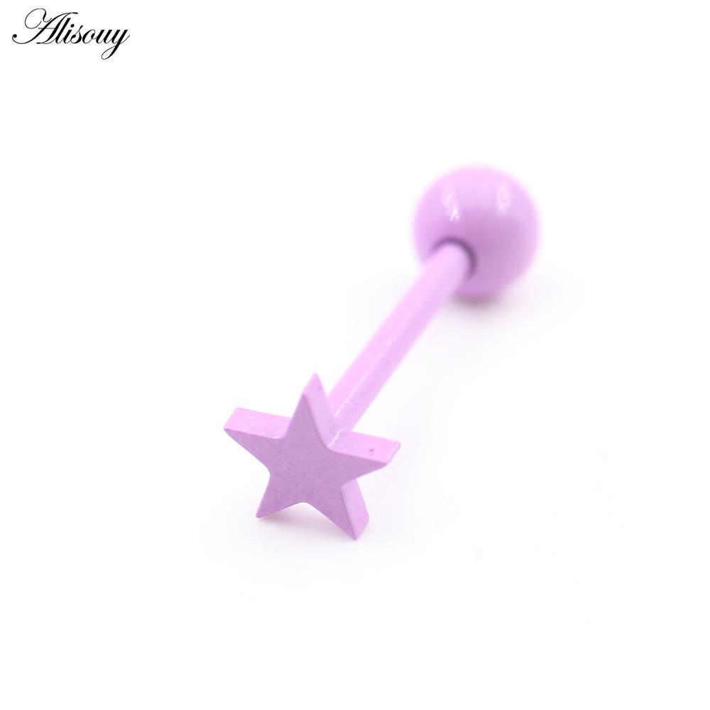 Alisouy 1PC Stainless Steel Ball Heart Star Acrylic Bear Mushroom Skull Tai Chi CZ Tongue Ring Ear Earring Piercing Body Jewelry