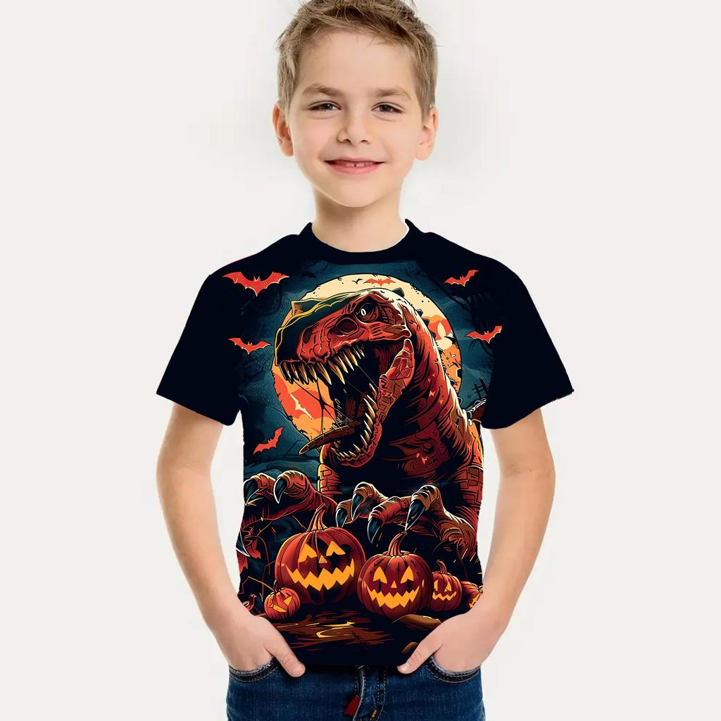 Kinder Halloween 3D Bedrucktes T-Shirt Modisches Mädchen Jungen Kurzarm T-Shirt Halloween Geschenk für T-Shirt