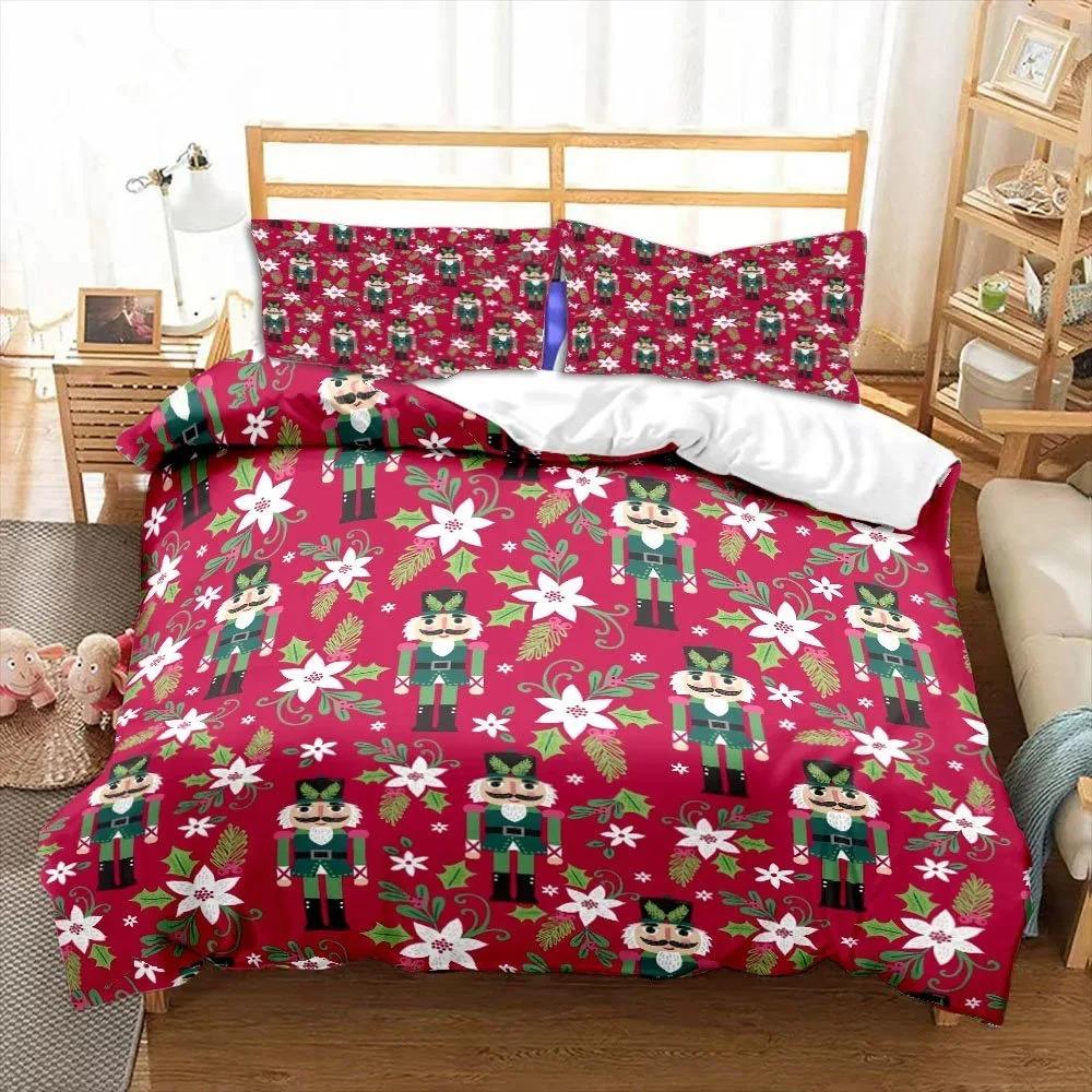Nussknacker Bettbezug-Set Weihnachts-Bettwäsche-Set Cartoon Königliche Garde Bettdeckenbezug Neujahrsfest Quiltbezug Queen-Size