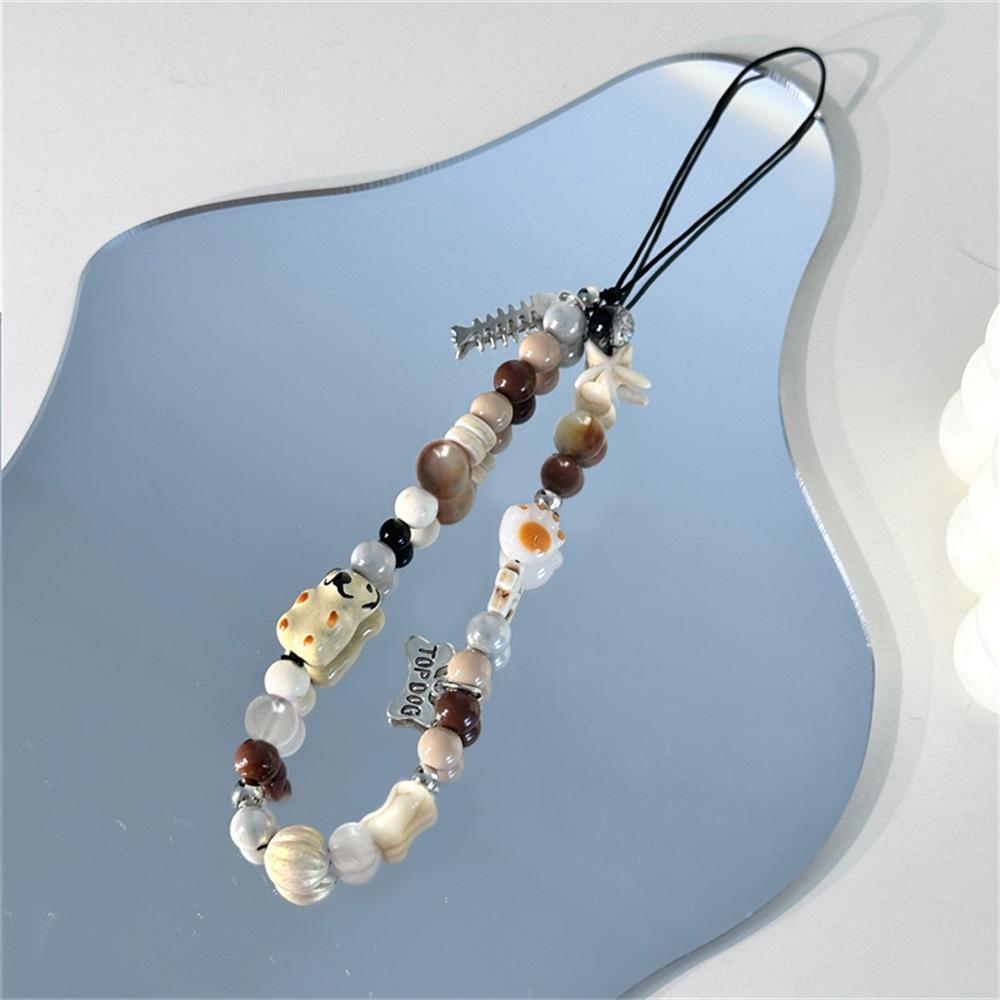 Korean Cute Bear Stone Beaded Phone Chain For iPhone Bracelet Strap Lanyard Pendant Jewelry Women Girls Charm Hanging Rope Cord