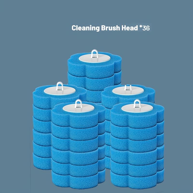 Disposable Toilet Brush with 12 Replacement Heads and Holder, Plastic Bathroom Cleaning Set with Soft Bristles, No-Dead-Angle, Base Included