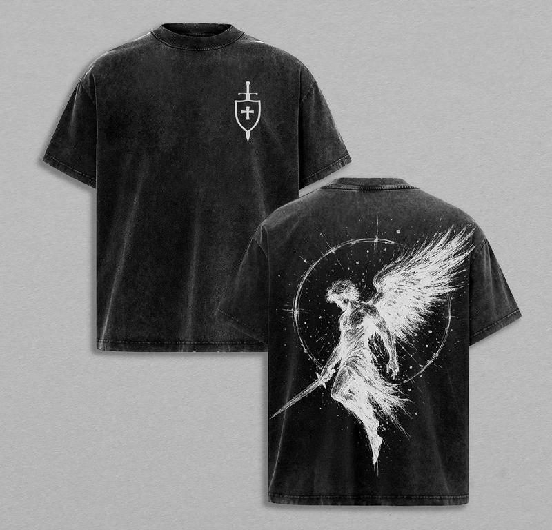 Archangel Michael Oversized Tee: Washed Cotton Christian Streetwear New Spring/Summer Arrivals