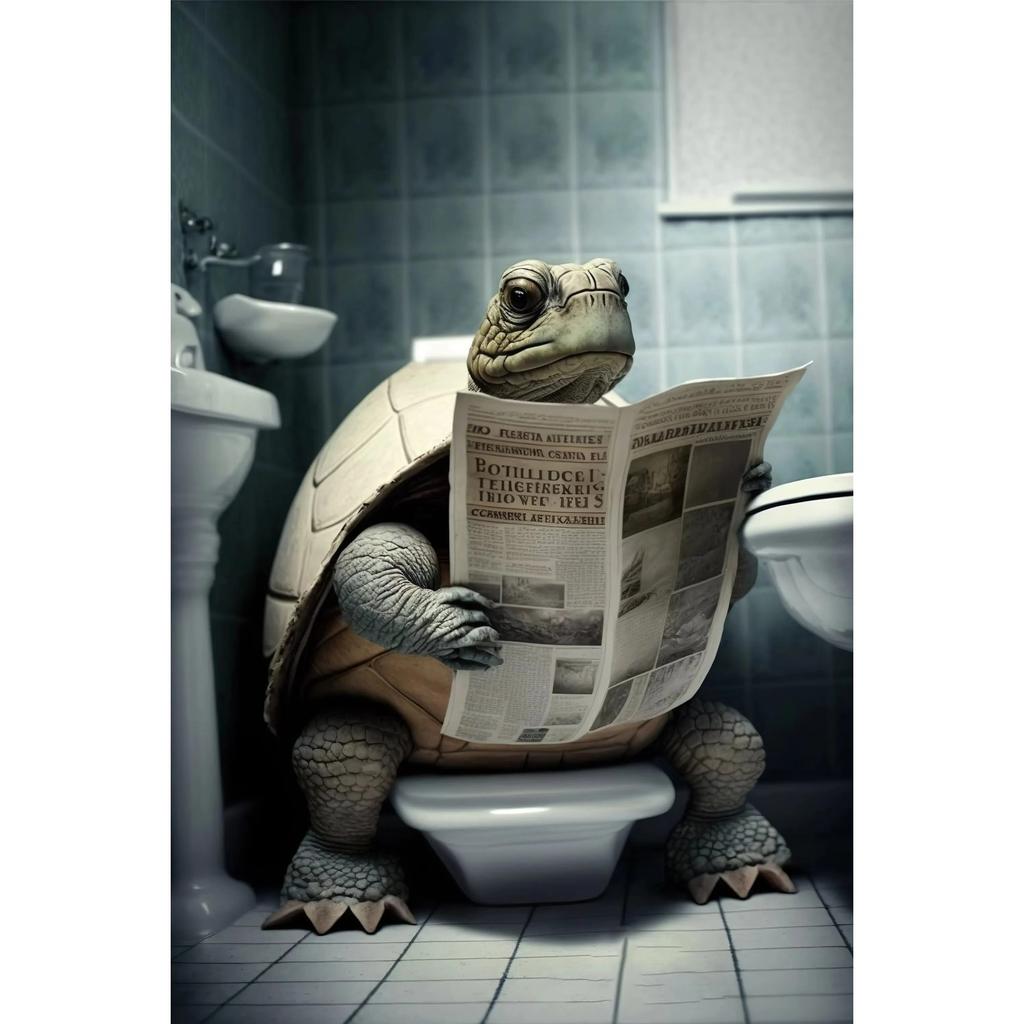 Funny Bathroom Humorous Animal Wall Canvas Paintings Decor Bear Dog Tiger Sitting On Toilet Reading Newspaper Poster Art Print