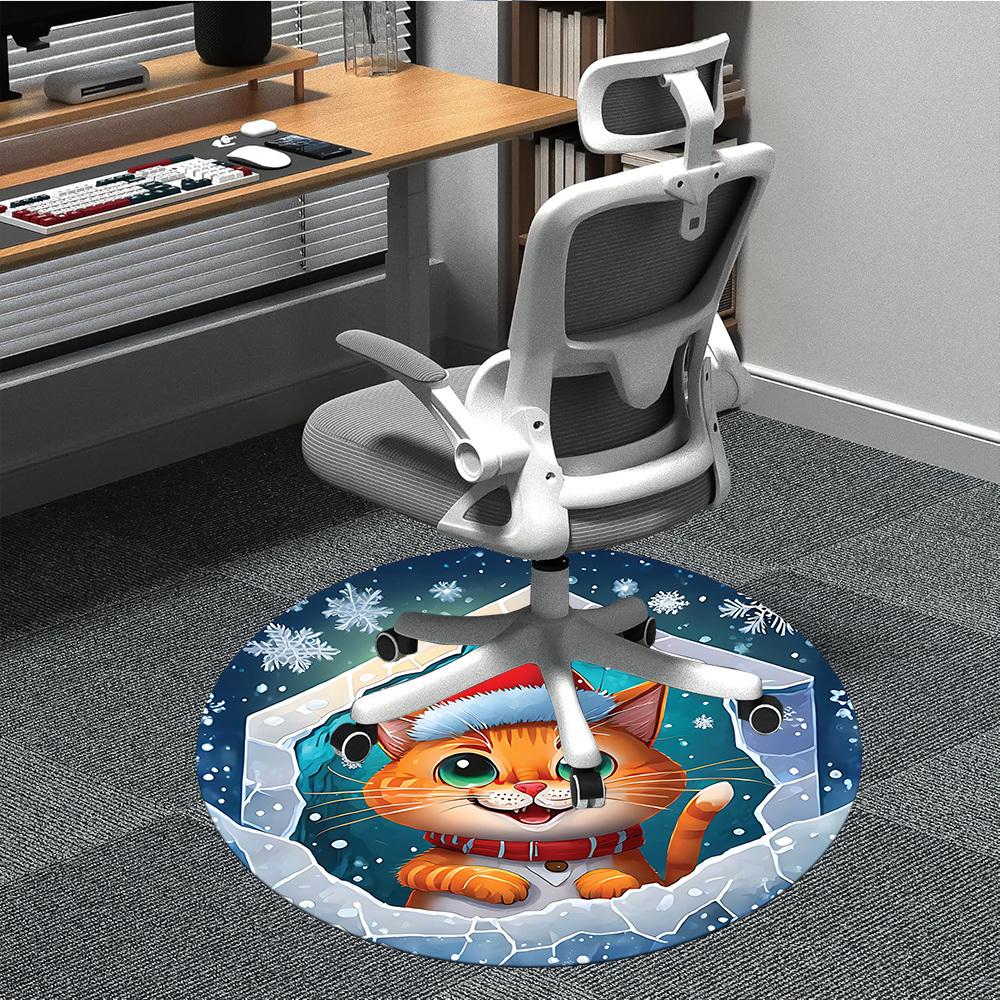 

1PC Winter Cat Ornament Chair Carpet for Office, Indoor Non-Slip Washable Carpet, Soft Comfortable Mat For Office Room yy250930074 80cm by 80cm