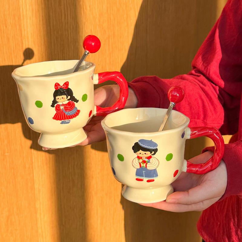 Milk Fufu Boys and Girls Cup Cute Ceramic Mug Household Drinking Cup Coffee Cup Souvenir Birthday Gift