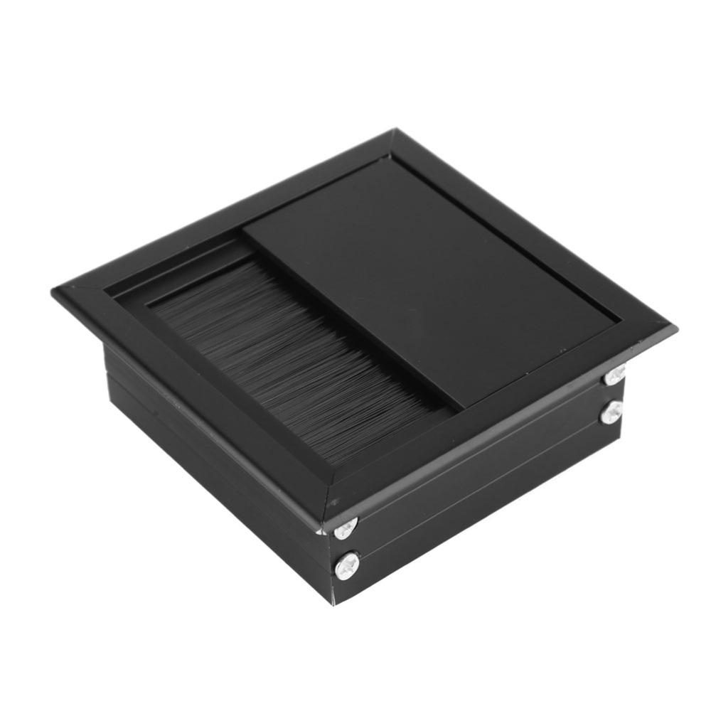 2 Stück 80mm x 80mm / 3.15x3.15in Schreibtisch-Kabeldurchführung Aluminiumlegierung Quadratische Form Kabeldurchführung Bürste Schwarz Kabeldurchführung Langlebig