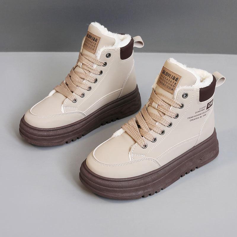 RD7342 New Winter Cotton Shoes Women's Shoes Thick Sole Color Matching Warm Velvet High Top Heightening Simple Student