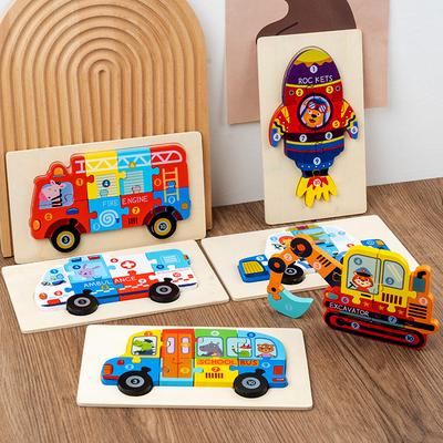 Wooden Children'S Early Education Traffic Cognition Three-Dimensional Puzzle Toy 0-2-3 Year Old Baby Educational Puzzle Building Block Toy