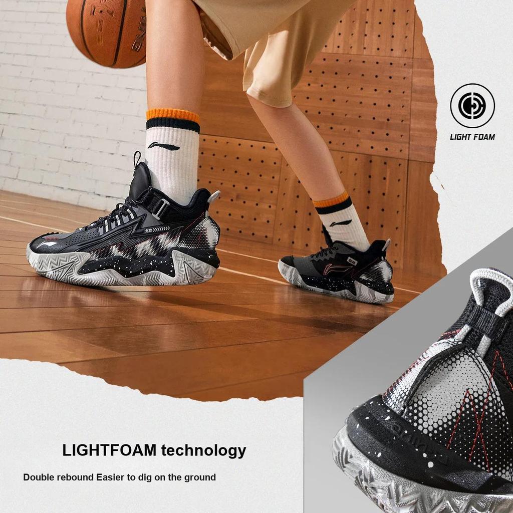 Li Ning Kids Synthetic Leather Comfortable Non-Slip Shock Absorbing Wear-Resistant Breathable Low-Top Basketball Shoes Men Sneaker YKBU082-1