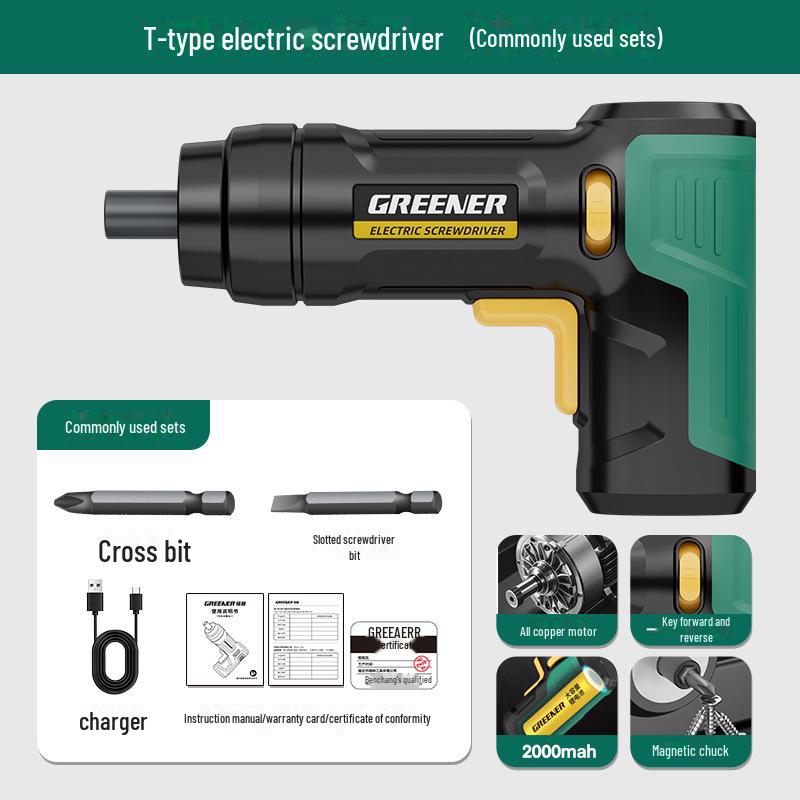 Set șurubelniță electrică reîncărcabilă tip T Green Forest & set de găurit